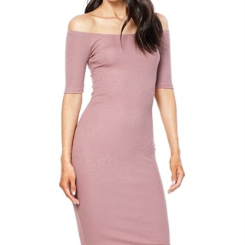 Papaya Off Shoulder Bodycon Midi Dress Red